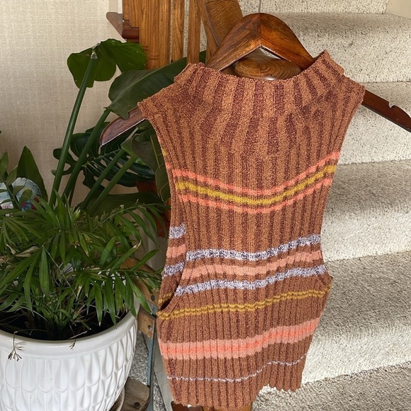 Free People Edith Striped Brown Sleeveless Sweater Vest - Picture 7 of 11